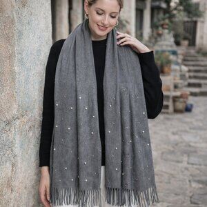 Pearl Scarf Elegant Soft Cashmere-Feel Shawl NWT Grey Gray NWT